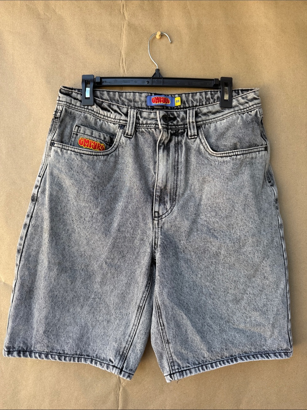Empyre Scramble Grey Acid Wash Denim Skate Shorts Jorts - Men's Size 32